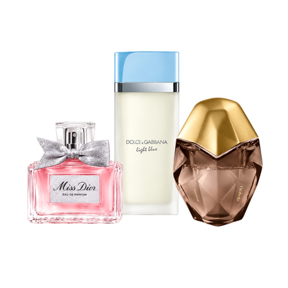 Zestaw 3 perfum | Miss Dior Eau de Parfum – 100 ml | Light Blue Dolce&Gabbana Eau de Toilette – 100 ml | Ôrəbella Skin Parfum – 100 ml